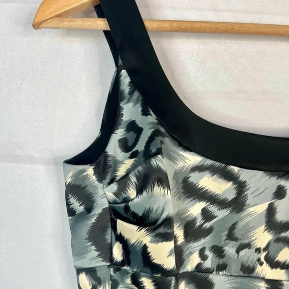 Donna Ricco New York Animal Print Fitted Midi Dress Sleeveless Black Gray Sz 4 - Picture 4 of 13